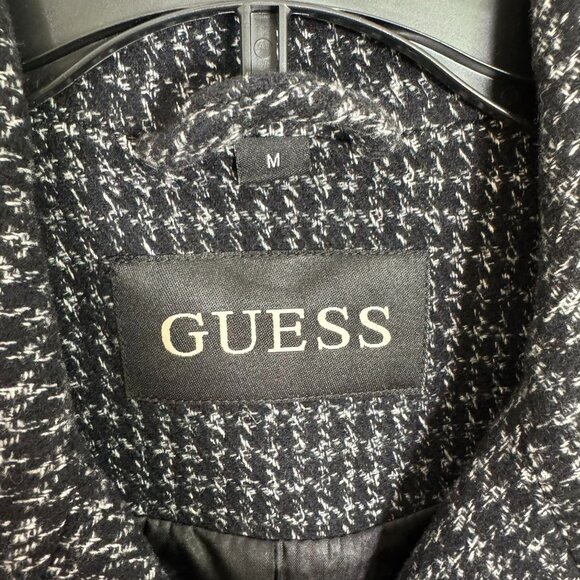 GUESS Houndstooth Wool Peacoat | Black & White Double-Breasted | Size Medium - Picture 8 of 13